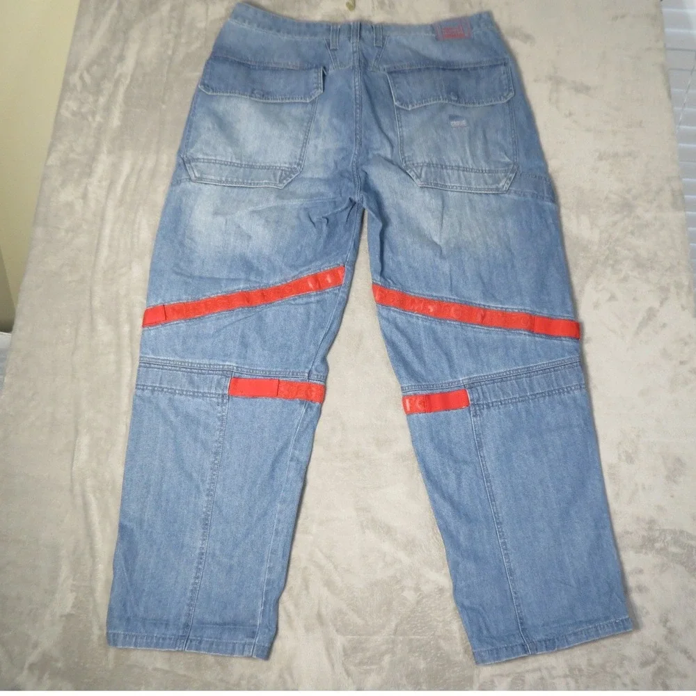 Vintage Marithe Francois Girbaud Jeans Mens 44 Blue Red Strap Shuttle Baggy